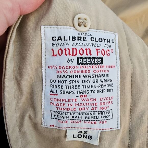 London Fog Trench Coat Mens SZ 42 Long Khaki Vintage Washable Rain Repellant - Picture 2 of 5